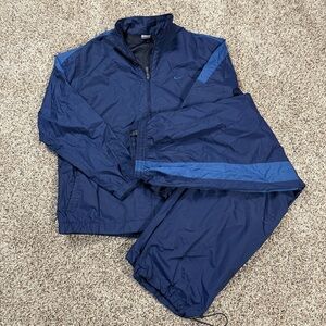 VTG Nike Y2K Baggy Windbreaker Tracksuit Navy Blue Pants Jacket XL Silver Tag